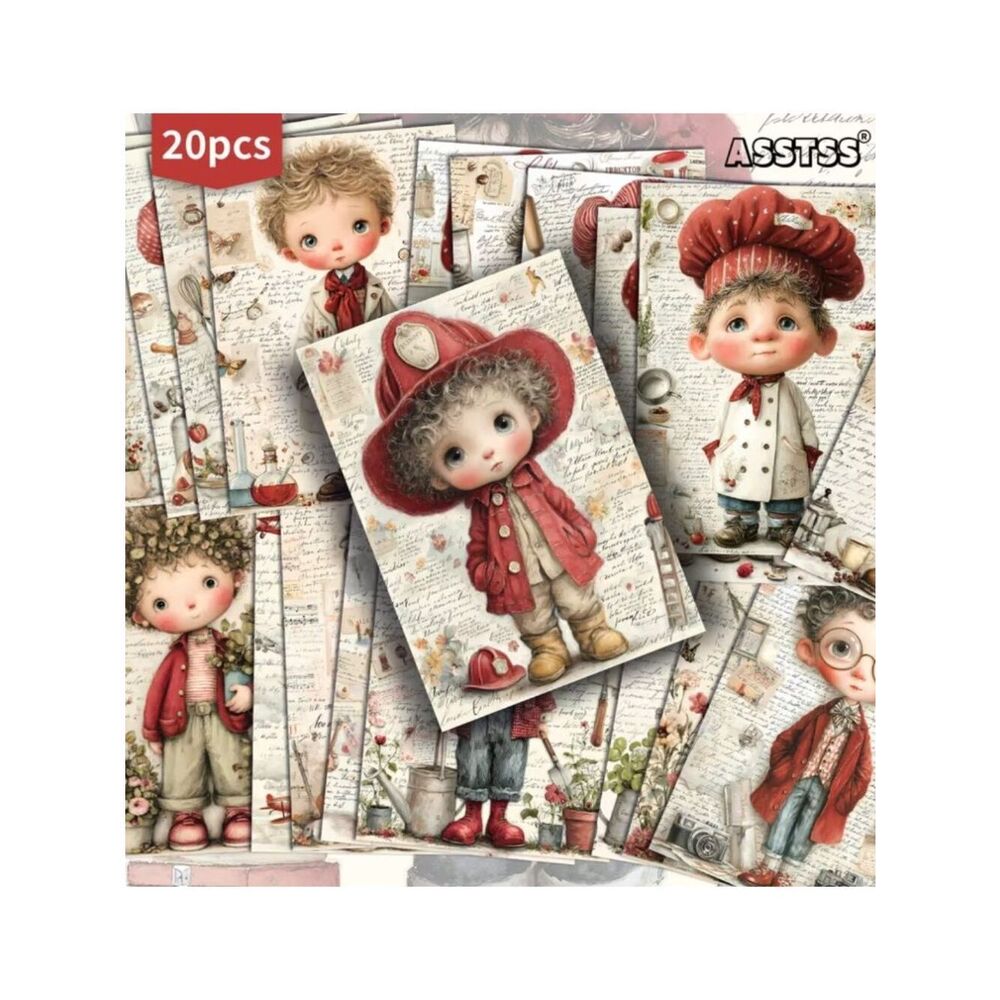 Paper Crafts Scrapbooks Junk Journals Postcards Watercolor Cute Boy Occupation